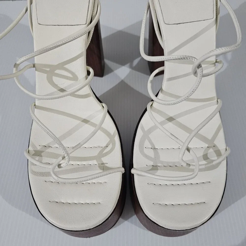 Gia Borghini x RHW Rosie 28 Platform Sandal Womens EU 41 White Leather Wood Heel